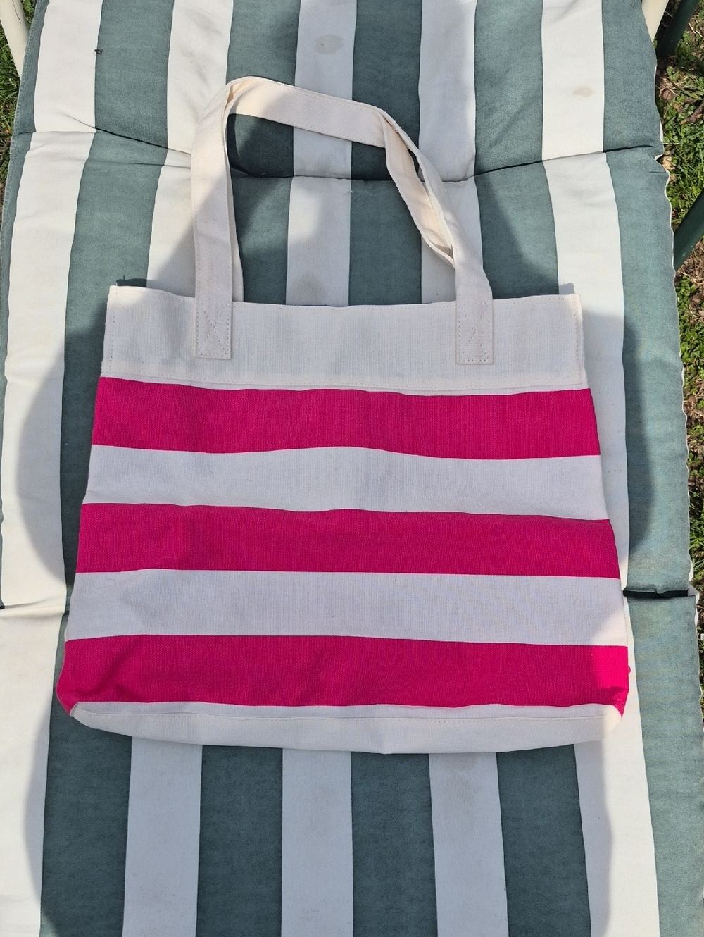 Vintage Lancome Paris Canvas Stripe Tote Bag - Pink and Cream